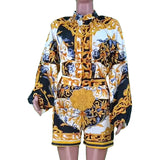 Fongt Spot 2024 Autumn / Winter Women's Shopify Print Long Sleeve Jacket Shorts Set Two-Piece Set-Outfit