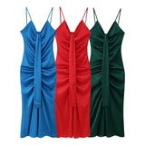 Fongt Spring/Summer Women's Temperament Elegant Sexy Pure Color High-Waist V-Neck Sleeveless Dress