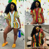 Fongt Women's Hollow Collar Collar Top High-Waisted Shorts Knitted Two Sets 2025 Striped Elements Spring