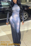 Tie Dyed Print Long Sleeve Bodycon Maxi Dresses For Women 2023 Spring Fall Elegant Party Outfit Fairy Grunge Y2K