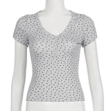 V-Neck Floral Striped Short Sleeve Tee-Outfit
