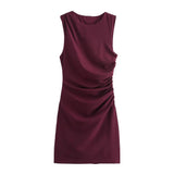 Fongt Women's Explosive Three-Color Knitted Wrinkle Decoration Dress