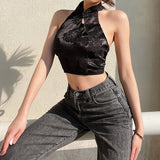 Style Jacquard Plate Buckle Sexy Back Strap Slim Vest Female 2023 Summer New Women's Wear-Outfit
