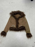 Fongt Retro Millard Hair Collar Flower Embroidery Short Warm Coat Thairy Blouse