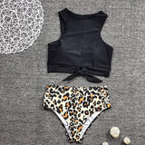 Front Tie Bikini 2022 Women Leopard Print Push Up 2 Piece Swimsuit Retro Bathing Suits High Waist Swimwear Maillot De