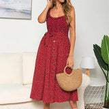 Summer Sleeveless slip Dress Women Strapless Bow Button loose bandage Pleated polka dot sundress casual Backless