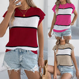 Fongt Shooting 2025 Spring And Summer Crash Strip Casual Loose Knitted Jersey Holiday Tops Women's Clothing