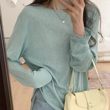 Shirt Mask Long-Sleeved T-Shirt Women's Summer Thin Loose Irregular Fork Bottom Air-Conditioning