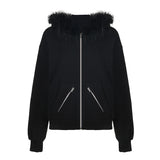 Fongt Cloth Forget Zipper Split Heavy Industry Plush Hooded Hoodie High Street BF Wind Loose Casual Coat Top