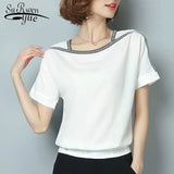 new 2020 chiffon women blouse shirt causal plus size short sleeve women tops solid white red yellow color blusas 0370