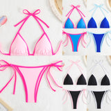 2025 New Solid-Colored Lady Split Sexy Triangle Bikini With Beach Hot Spring