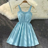 New-Coming Summer Solid Knee-Length Spaghetti Strap Strapless Dresses High Street Empire Style Party Holiday
