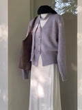 Fongt Atmosphere Wear Purple V-Neck Knitted Cardigan Women's Autumn And Winter Lazy Sweater Design Feeling Drifting Clothes