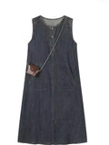 Fongt Kong Style Retro Sleeveless Vest Denim Dress Summer Thin Gentle Loose Temperament Reduction Korean Version Of Long Dress