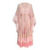 Loose Print Layered Ruffle Hem Dress For Women V Neck Long Sleeve Ankle Length Dresses Female Summer Clothing
