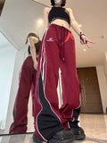 Patchwork Striped Baggy Sweatpants-Outfit
