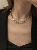 Grunge Faux Gem Decor Beads Necklace-Outfit
