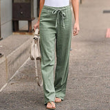 Simple Comfortable Elastic Waist Linen Trousers