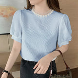 Summer Korean Women Blouse 2023 Short Sleeve Tops Loose O Neck Women Shirts Cotton Female Clothing Chemise Femme