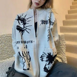 Different Print Big Pocket Knit Cardigan-Outfit