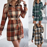 And Winter Casual Plaid Fake Pocket Long-Sleeved With Hair Shirt Skirt Women's