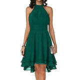 Fongt New Fashion Pure Color Temperament Women's Sexy Out-Shoulder Sleeveless Round Collar Micro-Folding Waist Repair