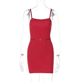 Patchwork Solid Spaghetti Bodycon Dress-Outfit