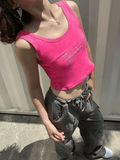 Rhinestone Letter Crop Tank Top-Outfit
