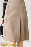 Skirts Elegant Office Lady High Street 2023 Spring OL Korean Style Button Midi A-Line Skirt Women Work Wear Falda