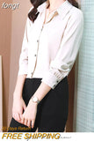 Spring Shirt Women Long Sleeve Satin Fashion Solid Ladies Tops Blouse Single-breast Button Chiffon Turn-down Collar