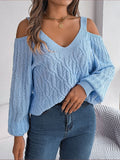 Shooting 2025 Autumn And Winter Casual Pure Color Plain Flower Shoulder Lantern Sleeve Sweater Women's