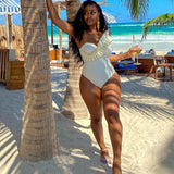Sexy Ruffles Slant Shoulder Cut Out Bodysuits Women Sleeveless Solid White One Piece Rompers 2022 Summer Beach Holiday