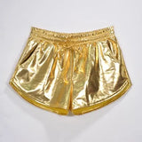 Shiny Metallic Hot Shorts Summer Holographic Wet Look Casual Elastic Drawstring Festival Rave Booty