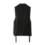 2024 New Vintage Suit Collar Black One Button Cardigan Pure Korean Temperament Commuter Vest-Outfit