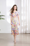 Fongt Banquet Famous Wind V-Neck Short-Sleeved Body-Brace Three-Dimensional Flower Lace Dress 2025 New