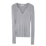 V-Neck Knitted Long-Sleeved T-Shirt Women's New Spring And Summer Style Slim And Thin Bottomed Shirt With A Shoulder