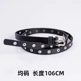 Fongt Lady Square Buckle Casual All-Hole Belt Korean Version Student Decoration With Jeans Black Belt Female-Outfit