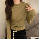 T-Shirts With Solid Shoulders And Long Sleeves Women Wear New Velvet And Thickened Foundation Shirts In Autumn And