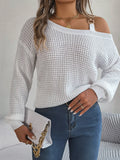 Shooting 2025 Autumn And Winter Casual Metal Buckle Splicing Shoulder Lantern Sleeve Sweater Women's