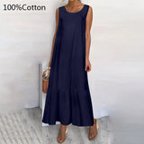 2022 Summer Maxi Long Dress Bohemian See-through Women Ruffles Beach Sundress Casual Loose Sleeveless Thin Party