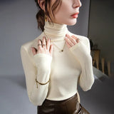 Women Turtleneck Slim Soft Long Sleeve T Shirts Lady Elegant Stretchy Solid Base Undershirts Tees Female Basic T-Shirt Top-Outfit