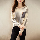 Fongt Round Collar Stripe Cashmere Knit Sweater Female Qiu Dong New Style Korean Version Temperament Loose Joker Bottom Unlined Upper Garment-Outfit