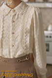 Shirts Women Lace Designed Leisure Solid Gentle Vintage French Style Elegant Office Ladies Fashion