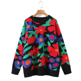 Embroidery Sweater Women Jumper O-neck Loose Thick Casual Female Sweaters Pullover 2022 Colorful Fashion Long Sleeve