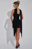 Sequin Tube Bodycon Mini Dress With Sparkle Scarf Collar-Outfit
