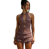 Fongt Summer New Women's Sexy Hottie Fashion Hanging Back Hollow Short Jumpsuit