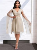 Fongt With Belt Women's Summer New Fashion Elegant V-Neck Cape Dress