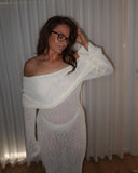 Knit Off-Shoulder Long Sleeve Maxi Dress-Outfit