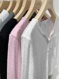 Design Sense Small Slim Solid Color Long-Sleeved T-Shirt Spring New Thin V-Collar White Bottomed