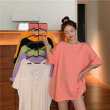 Sleeve T-shirts Women Solid Backless Chic Fashion Loose Leisure Oversize Sexy Cozy O-neck Tshirts Elegant Womens